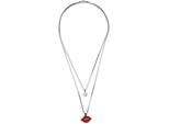 Kette mit Anhänger STEUER "Halskette "Kuss" rot/rhodiumfarben", silber (silbergrau), Halsketten, Damen, 60cm, Metall, L: 60 B: 1,5mm, glänzend, B:1,5mm