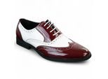 Herenschoenen met vetersluiting in rood en wit, in nette broguestijl