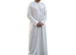 Crèmebeige Thobe-gewaad voor heren, satijn Emirati Islamitische Jubba Eid Slim Fit