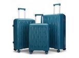 Harde kofferset in blauwgroene kleur, 8 wielen, cabine, TSA-koffer, vakantiereis