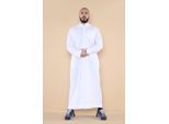Weißer Thobe Jubba für Herren, saudischer islamischer arabischer Eid-Kaftan aus Baumwolle, Jubbah Umrah Robe