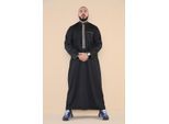 Mens zwarte Thobe Jubba Emirati islamitische Arabische Eid borduurwerk Kaftan Jubbah gewaad