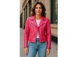 Dames fuchsia roze klassieke Brando biker leren jas - Secunda