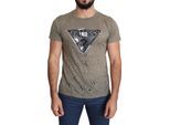 Guess T-shirt marron en coton stretch imprimé logo pour hommes, décontracté et perforé