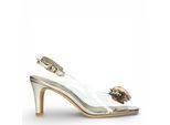 Laura Vita Mira 05 transparante gouden slip-on Cinderella pumps met taps toelopende hak en enkelbandje voor dames
