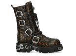 New Rock M-591-C62 Halbhohe Gothic-Stiefel aus schwarzem Flammenleder mit Metallic-Effekt