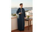 Heren blauwe Eid Marokkaanse Thobe gewaad met capuchon Djellaba Gandoura Ramadan Jubba LFS-HM3