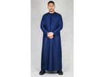 Marineblauwe Thobe Emirati Islamitische Jubba Gewaad voor Heren, Eid Kwastjes Slim Fit