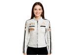 Dames wit leren bikerjack met racebadges - Dalby