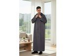 Heren grijze Eid Marokkaanse Jubba Robe Ramadan Eid Thobe LFS met capuchon - HM12