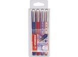 STABILO® Tintenroller worker+ NatureCOLORS Wildflower, Strichstärke 0,5 mm, Schreibfarbe blau, rutschfeste Oberfläche, Kunststoff, Etui mit 4 Schaftfarben