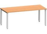 Schreibtisch MODENA FLEX, Rechteck, 4-Fuß Quadratrohr, B 1800 x T 800 x H 720-820 mm, Buche/weißaluminium