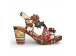 Laura Vita Nellao 33 beige leren espadrilles met bloemenprint en sleehak voor dames