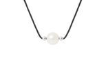 Collier Perle d'Eau Douce Ronde 9-10 mm Blanche Nylon Noir Argent 925