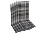 Sesselauflagenset, Grau, Textil, 4-teilig, Karo, Füllung: Schaumstoff, Vlies, 50x6x120 cm, Oeko-Tex® Standard 100, pflegeleicht, hochwertige Qualität, langlebig, für den Außenbereich geeignet, mittels Bändern zu befestigen, Gurtband befestigen, Outdoor-Kissen, Gartenstuhlauflagen, Hochlehner-Auflagen