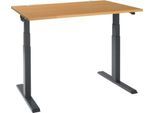 Schäfer Shop Select Schreibtisch ERGO-T 2.0, elektrisch höhenverstellbar, Rechteck, T-Fuß, B 1200 x T 800 x H 640-1300 mm, Buche/anthrazit