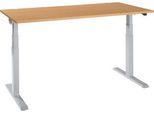 Schäfer Shop Select Schreibtisch ERGO-T 2.0, elektrisch höhenverstellbar, Rechteck, T-Fuß, B 1600 x T 800 x H 640-1300 mm, Buche/weißalu