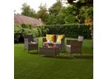 Ambia Garden Loungegarnitur, Braun, Grau, Metall, Kunststoff, Glas, Textil, 4-teilig, Tisch mit Glasplatte, geeignet für Balkon, Loungemöbel, Gartenlounge-Sets