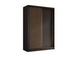 KLEIDERSCHRANK mit furnierten Schiebetüren und Aluminium-Leisten, LED-Beleuchtung - LABELO - 150 cm Schwarz+Schwarz+Artisan