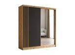 KLEIDERSCHRANK mit Spiegel-Schiebetüren und Aluminium-Leisten, LED-Beleuchtung - NALLA - 200 cm Artisan+Schwarz+Artisan