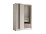 KLEIDERSCHRANK mit Spiegel-Schiebetüren und Aluminium-Leisten, LED-Beleuchtung - NALLA - 150 cm Weiß+Weiß+Schwarz