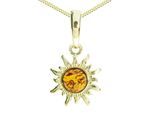 Kette mit Anhänger OSTSEE-SCHMUCK "- Sonne 14 mm - Silber 925/000, vergoldet - Bernstein" Gr. 42, gold (goldfarben, gelb), Schmuck_Sets, Damen, 42, Silber 925 (Sterlingsilber)