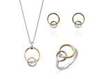 Orphelia 'Antoine' Dames 925 Sterling Zilveren Set: Ketting + Oorbellen + Ring - Zilver/Geelgoud SET-7503/1