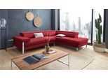 Ecksofa W.SCHILLIG "finn, toller Sitzkomfort, L-Form, hochwertige Verarbeitungsdetails", rot (ruby rot z59), B:281cm H:71cm T:230cm, Flachgewebe S22 (100% Polyester);Stoff S37 (100% Polyester);Longlife Xtra-Leder Z59: Glattleder mit modischer Prägung. Hautstärke 0, 9 - 1, 1 mm, Sofas, Ecksofa, German Design Award 2016, Fußgestell Chrom glänzend, Breite 281 cm