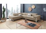 Ecksofa W.SCHILLIG "finn, toller Sitzkomfort, L-Form, hochwertige Verarbeitungsdetails", braun (sesame s22), B:281cm H:71cm T:230cm, Flachgewebe S22 (100% Polyester);Stoff S37 (100% Polyester);Longlife Xtra-Leder Z59: Glattleder mit modischer Prägung. Hautstärke 0, 9 - 1, 1 mm, Sofas, Ecksofa, German Design Award 2016, Fußgestell Chrom glänzend, Breite 281 cm