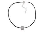 Kette mit Anhänger STEUER "Metall Gebürstet Lederband schwarz", silber (silbergrau), Halsketten, Damen, 52,5cm, Metall, L: 52,5 B: 2mm, matt, B:2mm