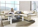 Ecksofa TRENDMANUFAKTUR "Rondo wahlweise mit Schlaffunktion, bequeme Armlehnen", beige, B:267cm H:85cm T:247cm, Microfaser PRIMABELLE (100% Polyester);Kunstleder SOFTLUX;Struktur (54% Polyacryl, 46% Polyester);NaturLEDER (echtes Rindsleder) in Sitz und Rücken, Korpus Kunstleder SOFTLUX, Sofas, Ecksofa, L-Form, wahlw.mit Federkern, Füße chromfarben, Unser Dauertiefpreis
