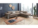 Ecksofa W.SCHILLIG "finn, toller Sitzkomfort, L-Form, hochwertige Verarbeitungsdetails", braun (stone z59), B:281cm H:71cm T:230cm, Flachgewebe S22 (100% Polyester);Stoff S37 (100% Polyester);Longlife Xtra-Leder Z59: Glattleder mit modischer Prägung. Hautstärke 0, 9 - 1, 1 mm, Sofas, Ecksofa, German Design Award 2016, Fußgestell Chrom glänzend, Breite 281 cm
