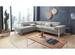 Ecksofa W.SCHILLIG "finn, toller Sitzkomfort, L-Form, hochwertige Verarbeitungsdetails", grau (steel s22), B:281cm H:71cm T:230cm, Flachgewebe S22 (100% Polyester);Stoff S37 (100% Polyester);Longlife Xtra-Leder Z59: Glattleder mit modischer Prägung. Hautstärke 0, 9 - 1, 1 mm, Sofas, Ecksofa, German Design Award 2016, Fußgestell Chrom glänzend, Breite 281 cm