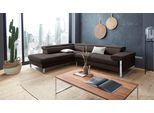 Ecksofa W.SCHILLIG "finn, toller Sitzkomfort, L-Form, hochwertige Verarbeitungsdetails", braun (braun z59), B:281cm H:71cm T:230cm, Flachgewebe S22 (100% Polyester);Stoff S37 (100% Polyester);Longlife Xtra-Leder Z59: Glattleder mit modischer Prägung. Hautstärke 0, 9 - 1, 1 mm, Sofas, Ecksofa, German Design Award 2016, Fußgestell Chrom glänzend, Breite 281 cm