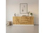 Sideboard BORCHARDT MÖBEL "Vaasa, Kommode mit 3 Türen und 4 Schubkästen auf Kugelführungen", weiß (weiß matt, eichefarben wotan), B:190cm H:79cm T:35cm, Holzwerkstoff, Sideboards, Sideboard, Breite 190 cm