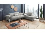 Ecksofa W.SCHILLIG "finn, toller Sitzkomfort, L-Form, hochwertige Verarbeitungsdetails", grau (steel s22), B:281cm H:71cm T:230cm, Flachgewebe S22 (100% Polyester);Stoff S37 (100% Polyester);Longlife Xtra-Leder Z59: Glattleder mit modischer Prägung. Hautstärke 0, 9 - 1, 1 mm, Sofas, Ecksofa, German Design Award 2016, Fußgestell Chrom glänzend, Breite 281 cm