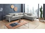 Ecksofa W.SCHILLIG "finn, toller Sitzkomfort, L-Form, hochwertige Verarbeitungsdetails", grau (steel s22), B:281cm H:71cm T:230cm, Flachgewebe S22 (100% Polyester);Stoff S37 (100% Polyester);Longlife Xtra-Leder Z59: Glattleder mit modischer Prägung. Hautstärke 0, 9 - 1, 1 mm, Sofas, Ecksofa, German Design Award 2016, Fußgestell Chrom glänzend, Breite 281 cm