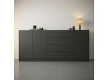 Sideboard BORCHARDT MÖBEL "Vaasa, Kommode mit 3 Türen und 4 Schubkästen auf Kugelführungen", schwarz (schwarz matt), B:190cm H:79cm T:35cm, Sideboards, Sideboard, Breite 190 cm