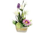 Kunstblume I.GE.A. "Arrangement Ranunkel/Lysianthus", lila (violett, hell), B:25cm H:37cm L:21cm, Kunstpflanzen, Kunstblume, Pflanzschale aus Rinde mit Moos