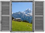 Wandtattoo QUEENCE "Almhütte", bunt, B:80cm H:60cm T:0,1cm, Wandtattoos, Wandtattoo, Wandsticker, Wandbild, selbstklebend, 3D, Fenster