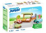Konstruktions-Spielset PLAYMOBIL "Bio-Marktstand & Gabelstapler (71691), JUNIOR", bunt, Spielbausteine, Baby, Kunststoff, Konstruktions-Spielset, Made in Europe