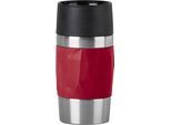 Thermobecher EMSA "Travel Mug Compact", rot (dunkelrot), H:15cm Ø:7,2cm, Edelstahl, Kunststoff, Silikon, Trinkgefäße, Thermobecher, 0,3L, Edelstahl, 3h warm/6h kalt, 360Trinköffnung, spülmaschinenfest