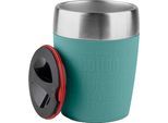 Thermobecher EMSA "Travel Cup", grün, B:8,7cm H:11,2cm, Edelstahl, Silikon, Trinkgefäße, Thermobecher, 0,2 Liter, Edelstahl, Trink- und Eisbecher, gummierte Manschette