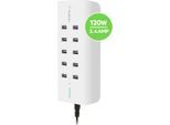 BELKIN USB-Ladegerät "10-Port USB-Ladestation,120W, 2,4A pro Port", schwarz-weiß (weiß, schwarz), B:20,48cm H:25,56cm T:5,24cm, Ladegeräte, Regionale Steckersets für die USA, Großbritannien, Europa und Asien, USB-Ladegerät