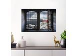 Wandsticker QUEENCE "Norwegen", rot, B:60cm H:40cm, Vinyl, Wandtattoos, Wandsticker, Wandsticker, Wandbild, selbstklebend, 3D, Fenster