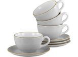 Cappuccinotasse CREATABLE "Vintage Nature Stein, Cappuccino-Set, 8-tlg.", grau, 8 Stk., Porzellan, Trinkgefäße, Cappuccinotasse, Handgemalt, Gesprenkelt, Rustikales Außenband
