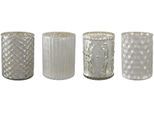 Windlicht CREATIV DECO, silber (silberfarben), H:10cm Ø:8cm, Glas, Kerzenhalter, Windlicht, mit unterschiedlich strukturierten Oberflächen, 4er Set, H: ca. 10 cm