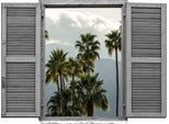 Wandtattoo QUEENCE "Palmen vor Bergen", grün, B:80cm H:60cm T:0,1cm, Wandtattoos, Wandtattoo, Wandsticker, Wandbild, selbstklebend, 3D, Fenster