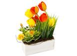 Gestecke OTTO HOME "Tulpen Wildrosen und Gras", gelb (gelb, orange), B:18cm H:26cm L:10cm, Kunstpflanzen, Gestecke, Im Topf, aus Holz, Blumendeko