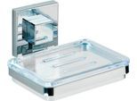 Seifenhalter WENKO "Quadro", silber (chromfarben, transparent), H:6,5cm, ABS-Kunststoff, Seifenhalter, Seifenhalter, Vacuum-Loc